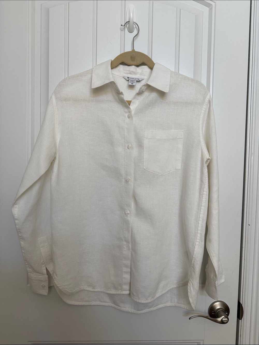 Athleta White Linen Button-Up Shirt
